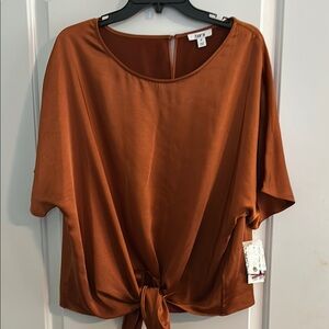 Bar III Orange/Rust Short Sleeve Tie Front Blouse
